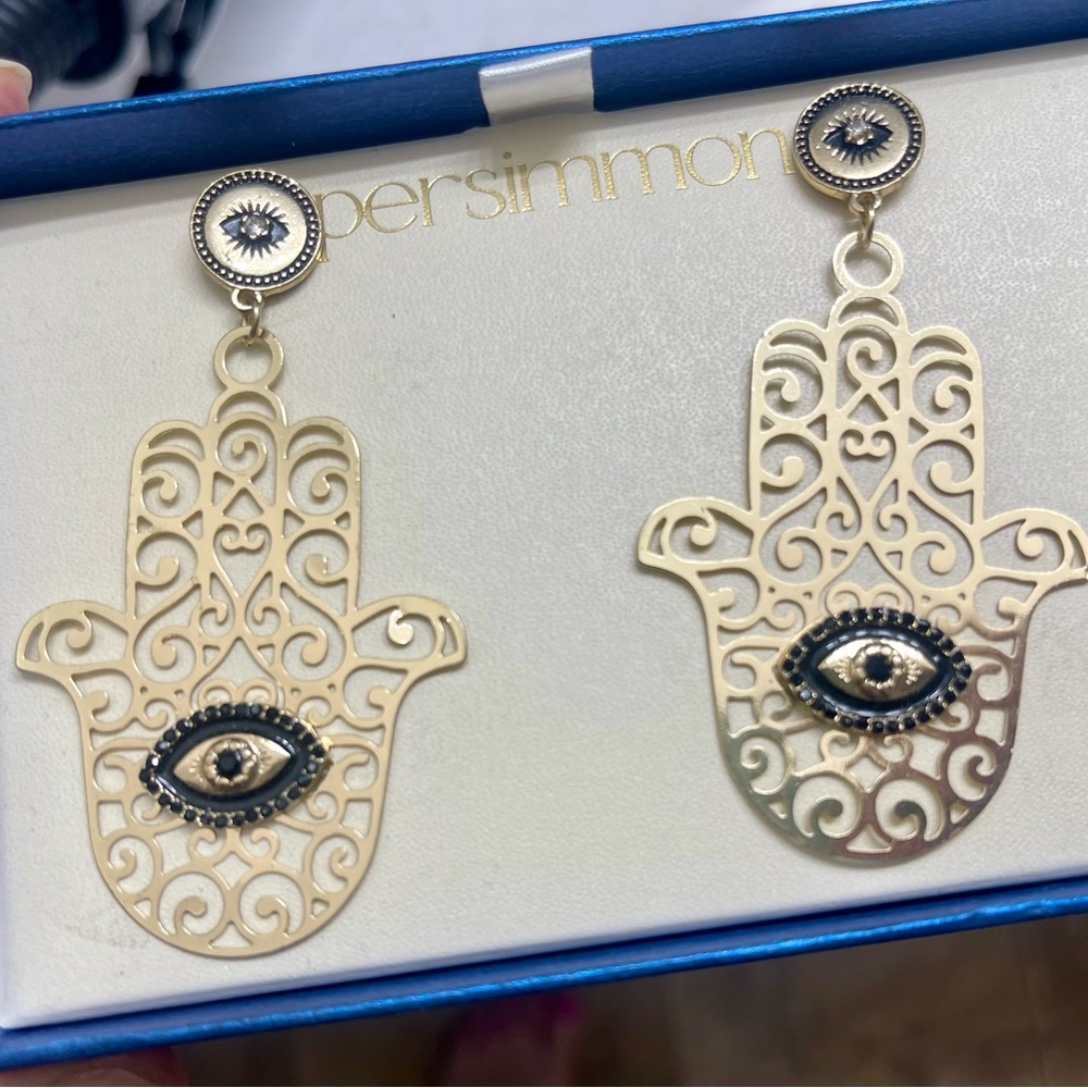 Gold and Black Hamsa Earrings